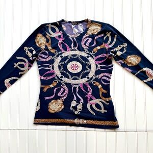 J. McLaughlin Blue and Pink Crew Neck